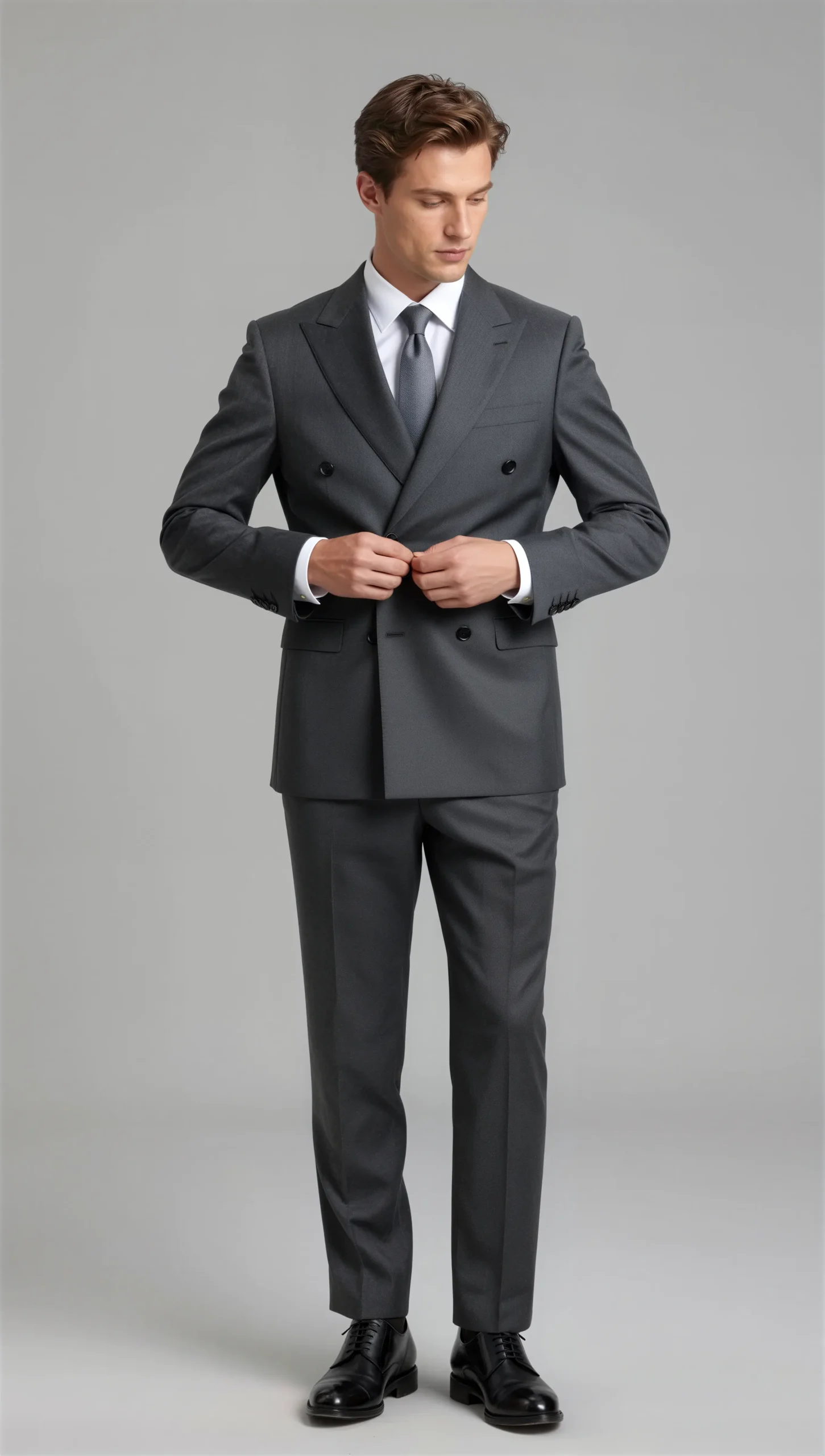 Two piece double breasted peak Charcoal grey
