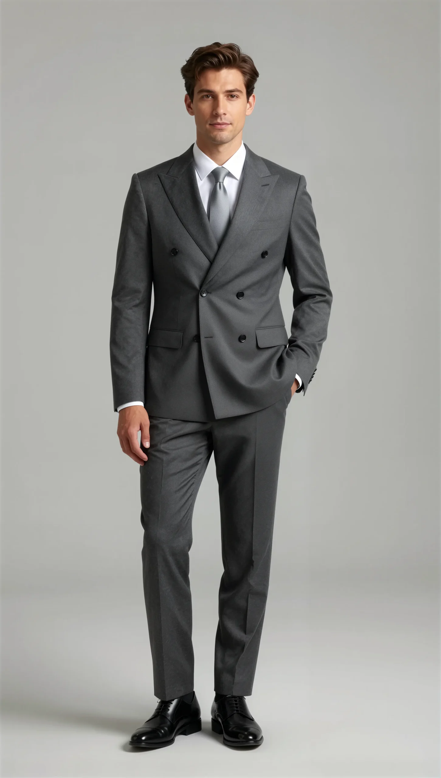 Two piece double breasted peak Charcoal grey