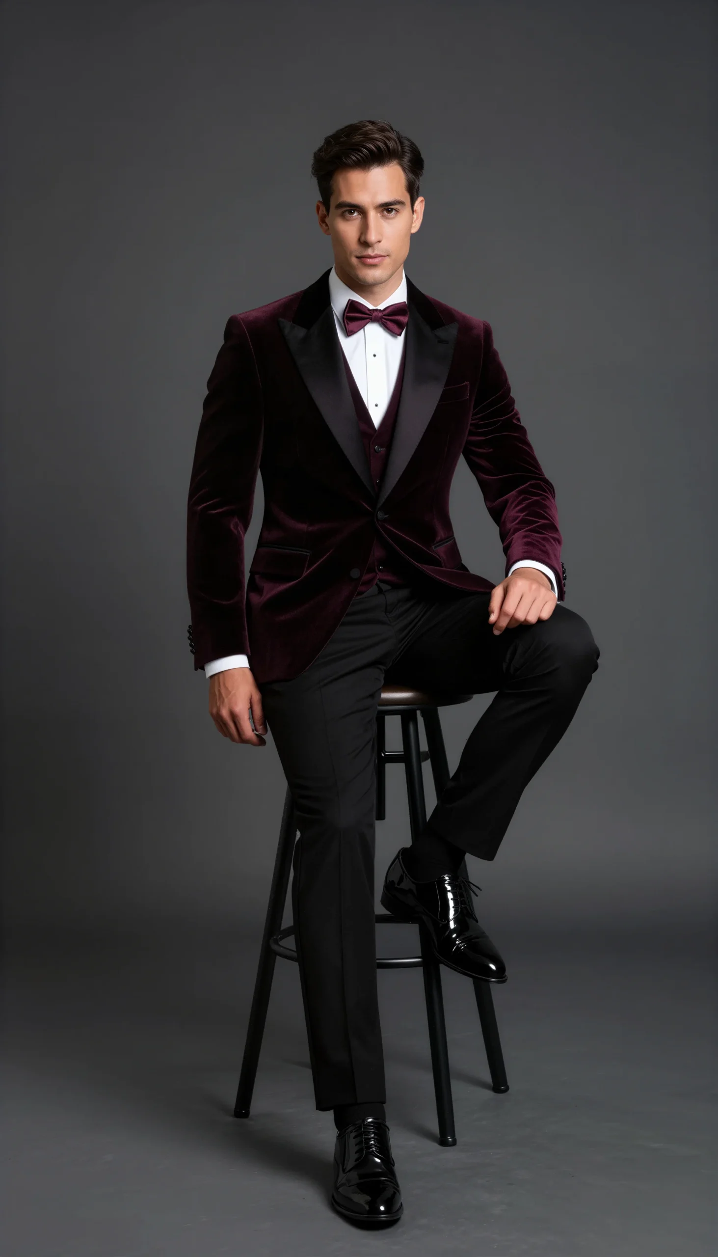 Wedding tuxedos Velvet Black burgundy Suit