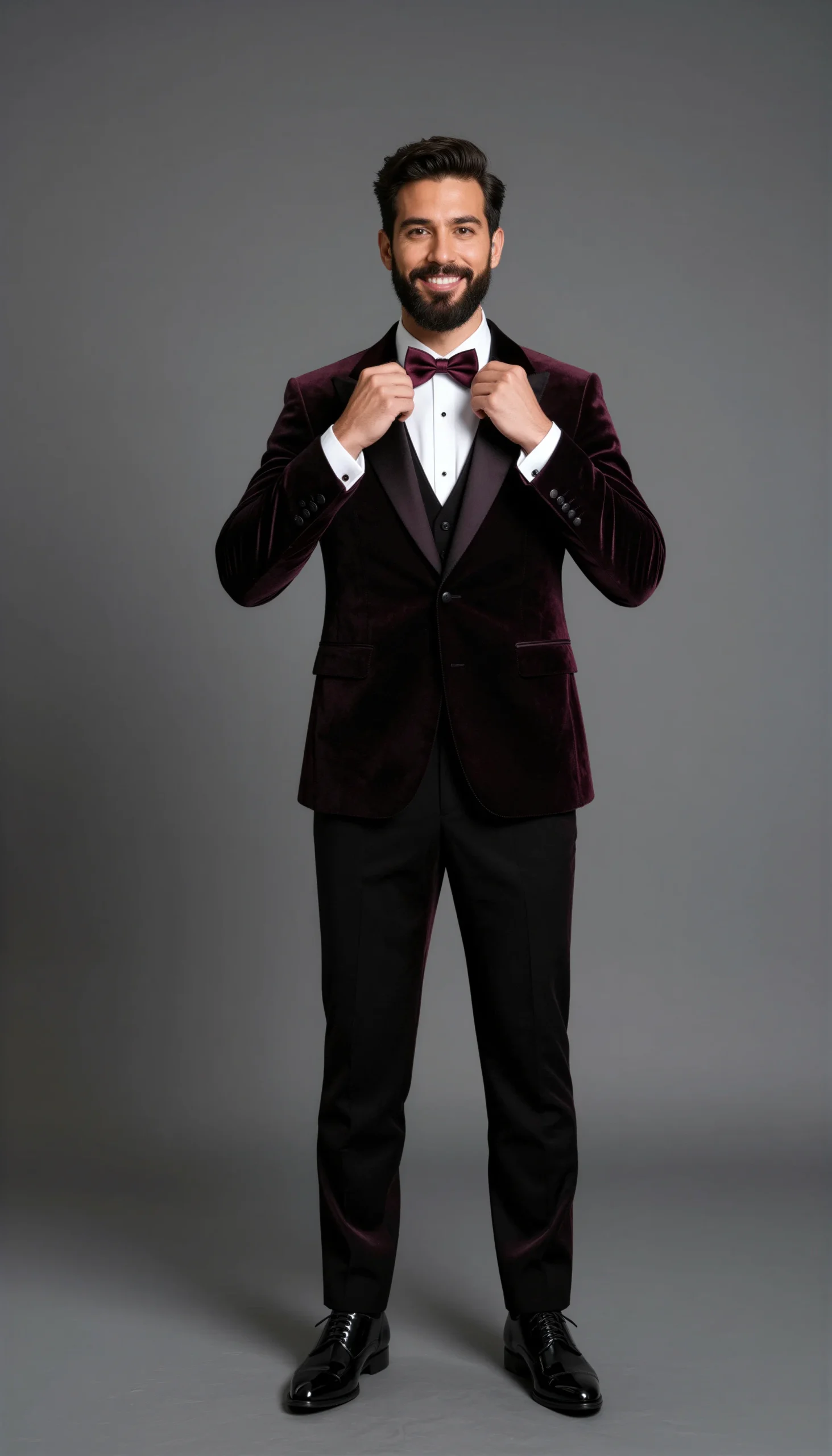 Wedding tuxedos Velvet Black burgundy Suit
