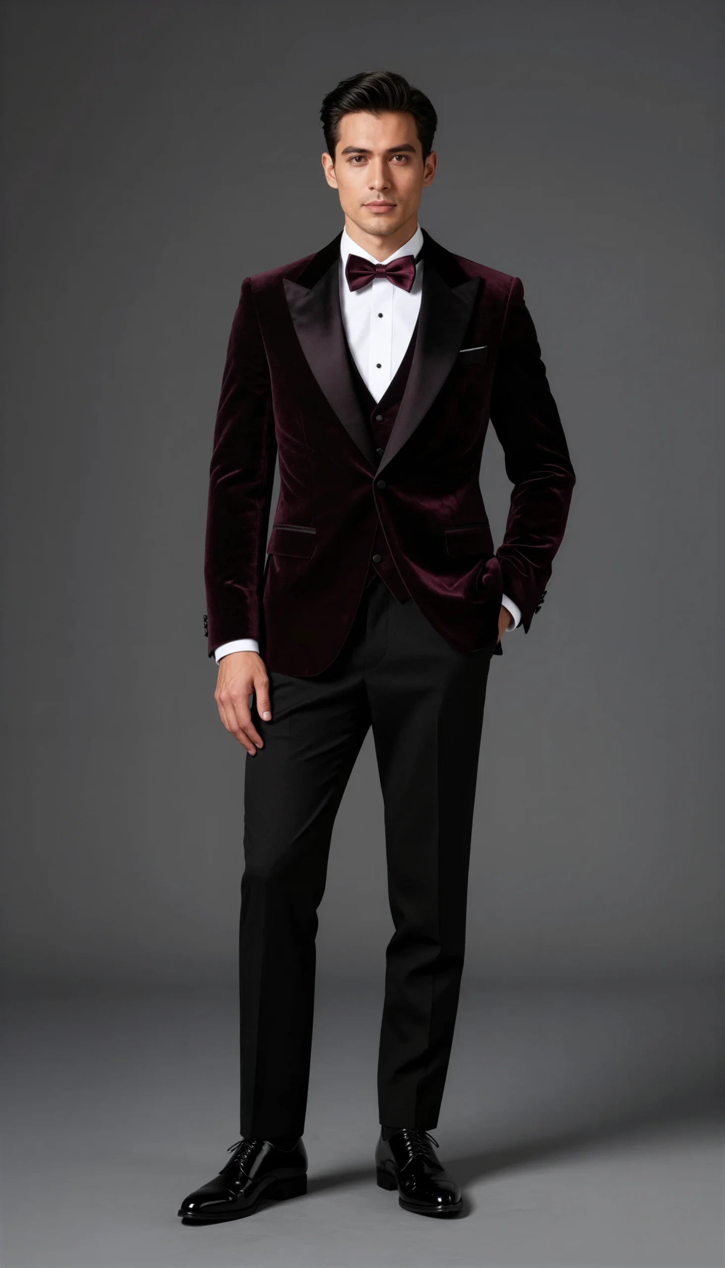 Wedding tuxedos Velvet Black burgundy Suit