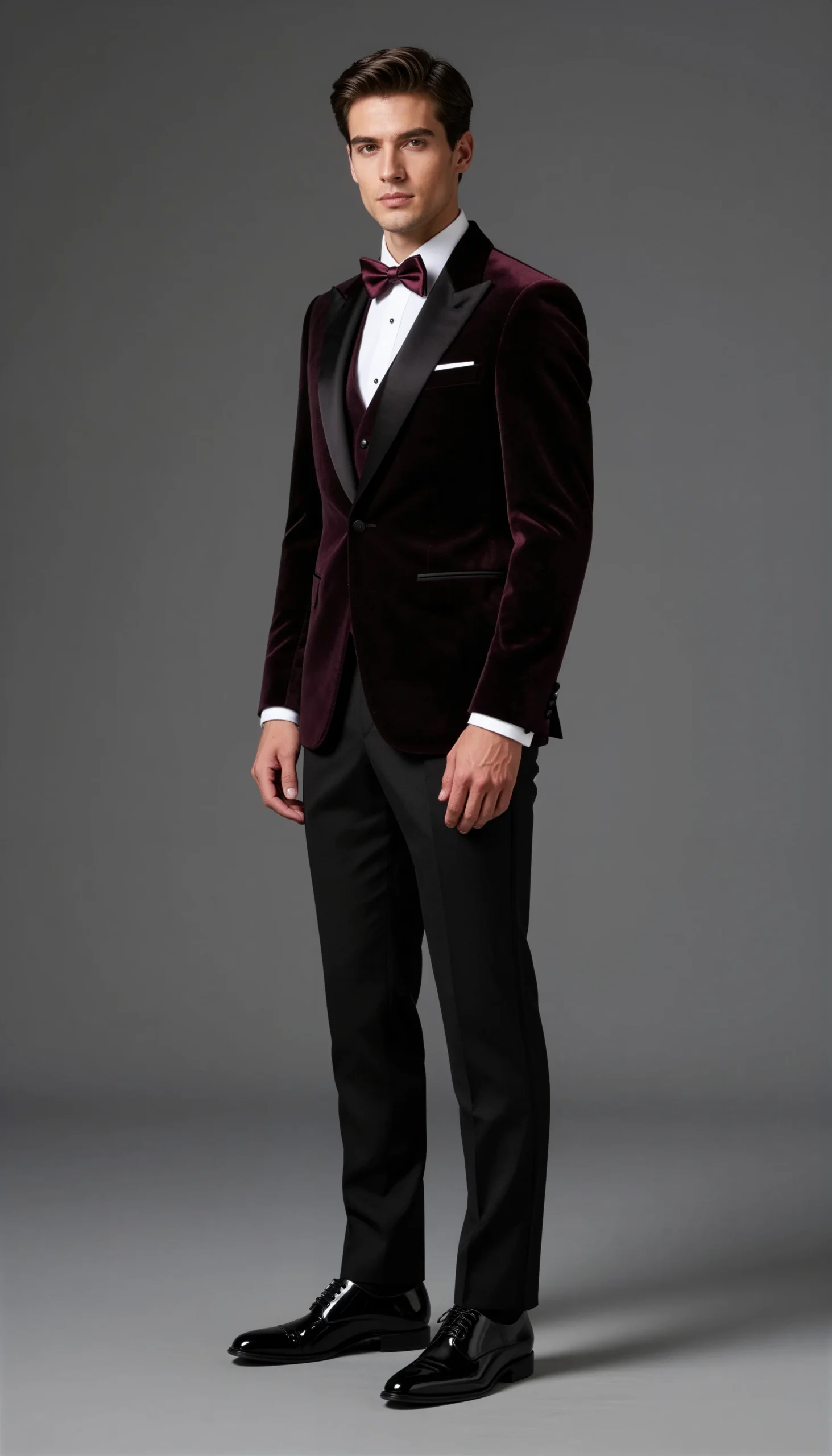 Wedding tuxedos Velvet Black burgundy Suit