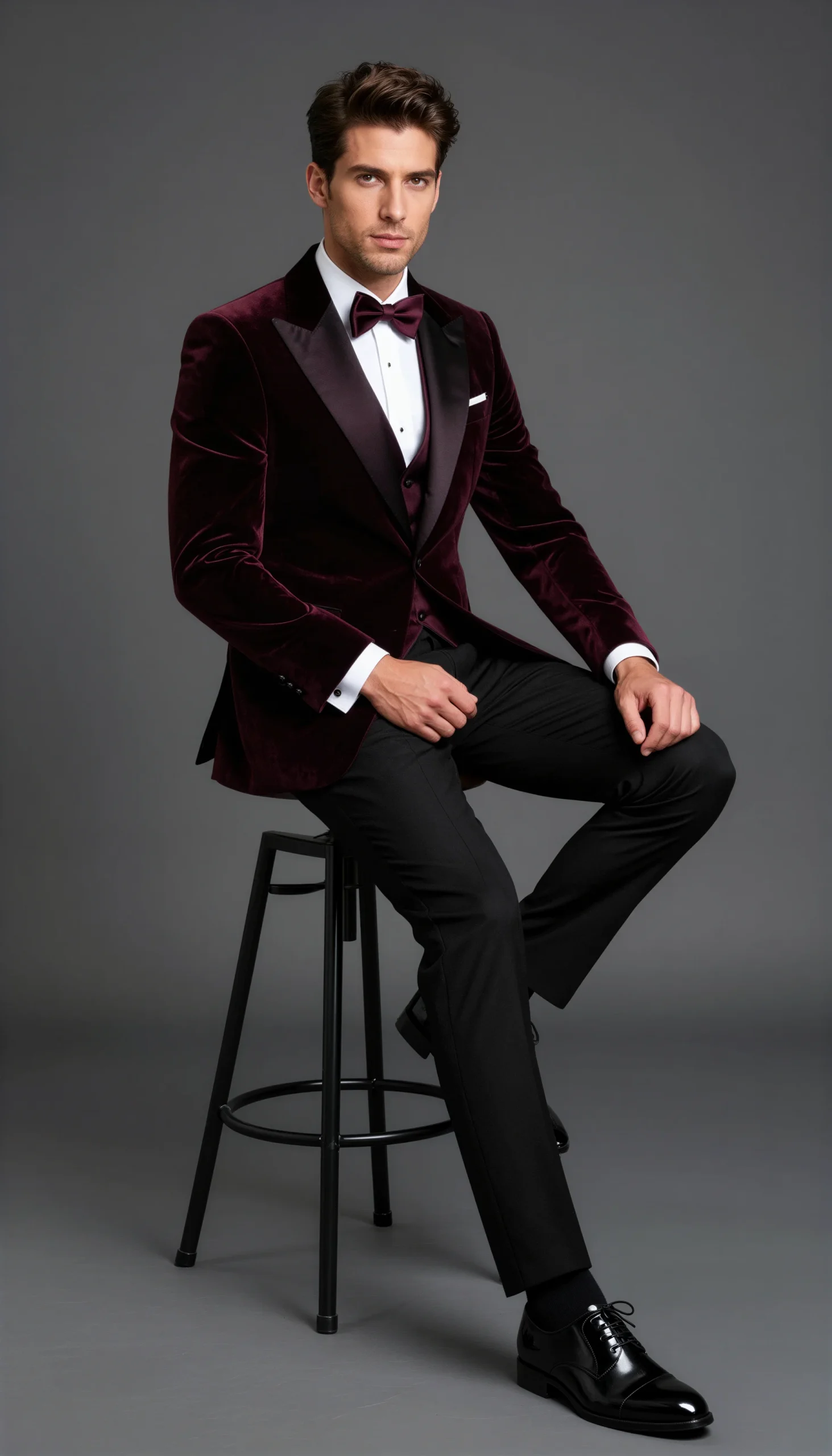 Wedding tuxedos Velvet Black burgundy Suit